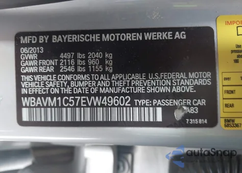 2014 BMW X1 Sdrive28I z USA, uszkodzony, nr VIN WBAVM1C57EVW49602